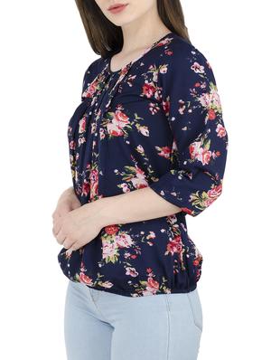 pleated neck floral blouson top - 15367595 - Standard Image - 2