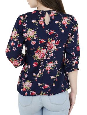 pleated neck floral blouson top - 15367595 - Standard Image - 3