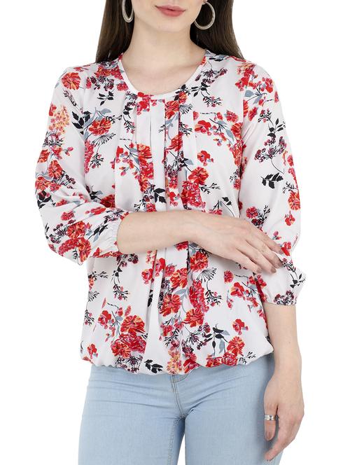 floral pleated blouson top - 15367598 - Standard Image - 1
