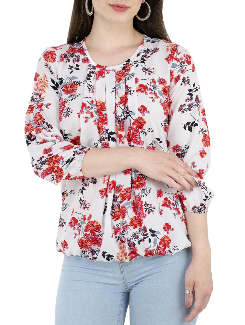floral pleated blouson top - 15367598 - Zoom Image - 1