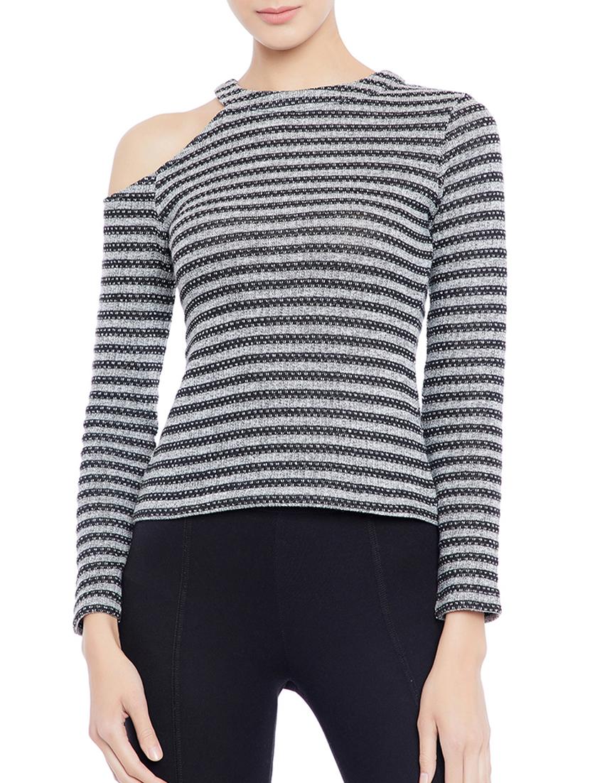 single cold shoulder striped top - 15367888 - Zoom Image - 1