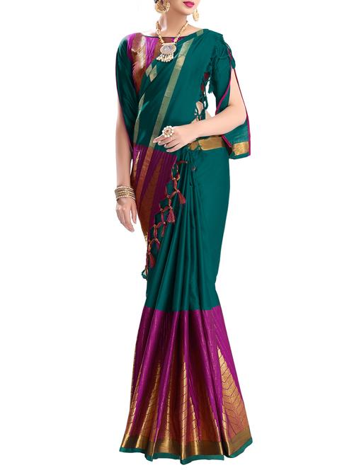 Temple zari bordered saree with blouse - 15372004 - Very Small Image - 1