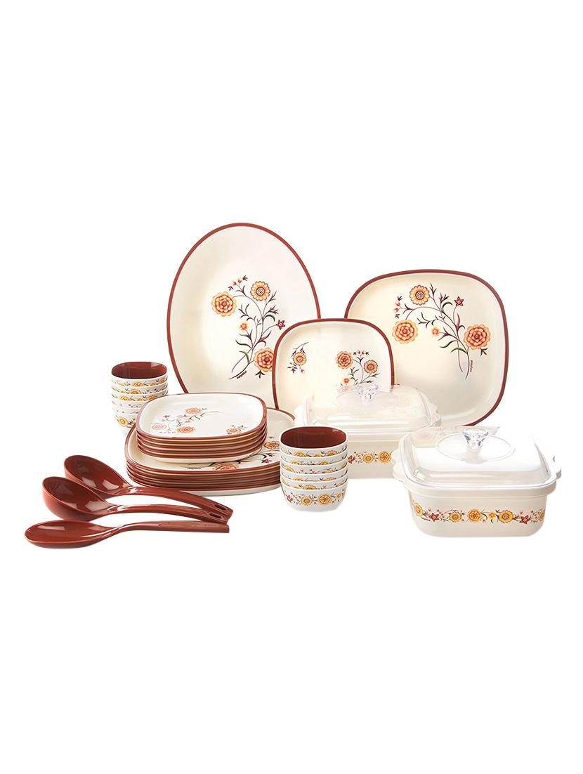 Square Printed Plastic Dinner Set, 30-Pieces, Brown - 15372348 - Zoom Image - 1