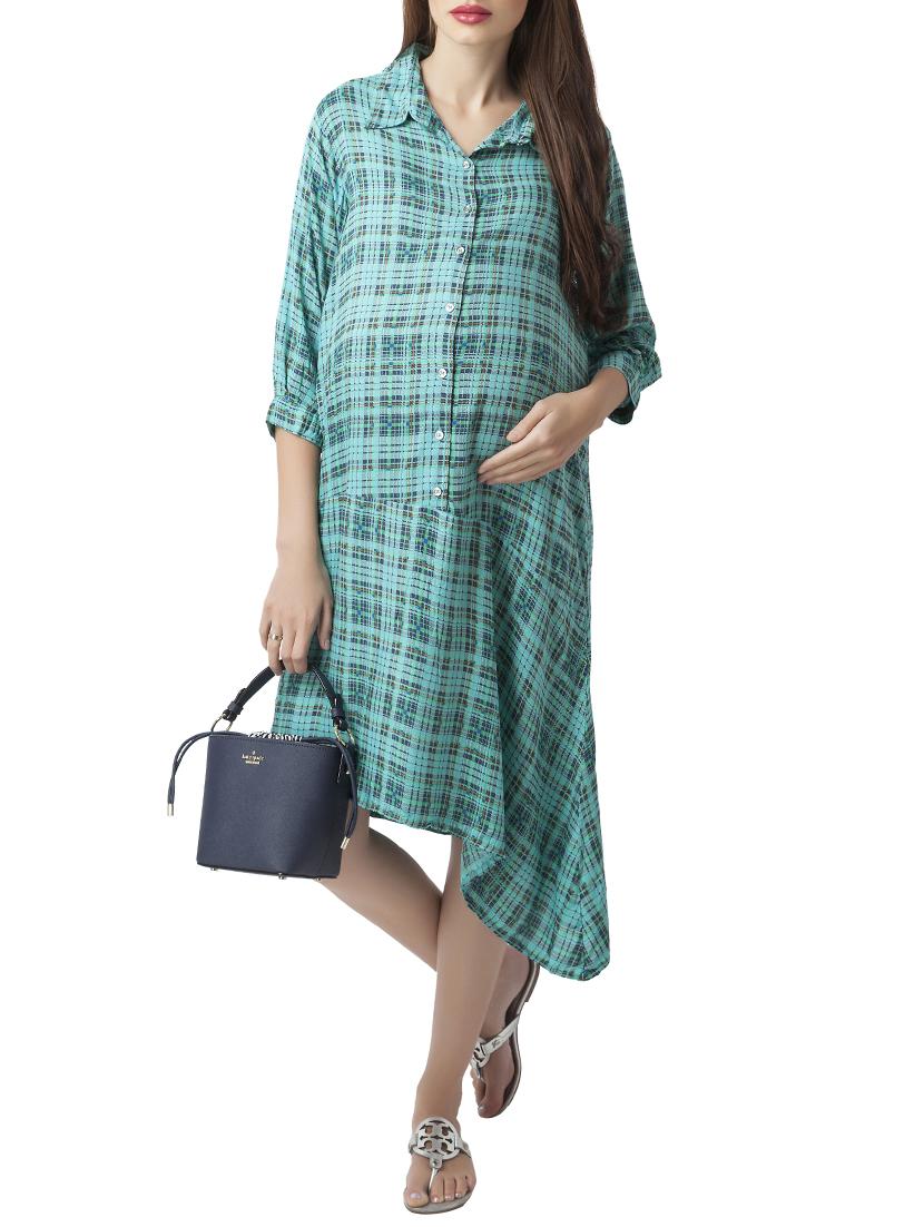 checkered asymmetric maternity wear dress - 15376024 - Zoom Image - 1