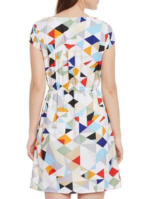 geometric print gathered waist dress - 15376804 - Standard Image - 3