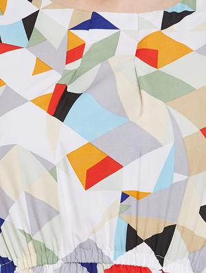 geometric print gathered waist dress - 15376804 - Standard Image - 4