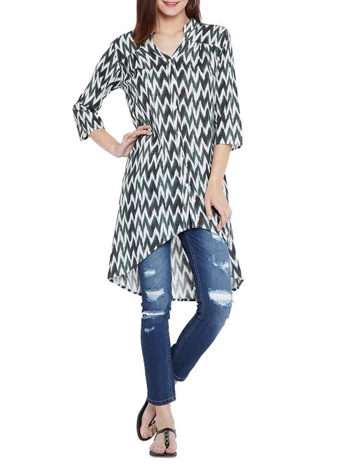 chevron button up high low tunic - 15376830 - Standard Image - 1