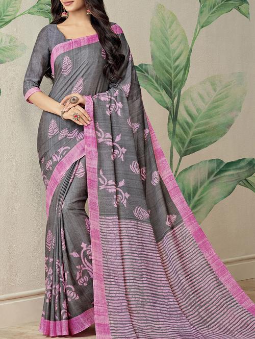 contrast bordered printed saree with blouse - 15377092 - Very Small Image - 1