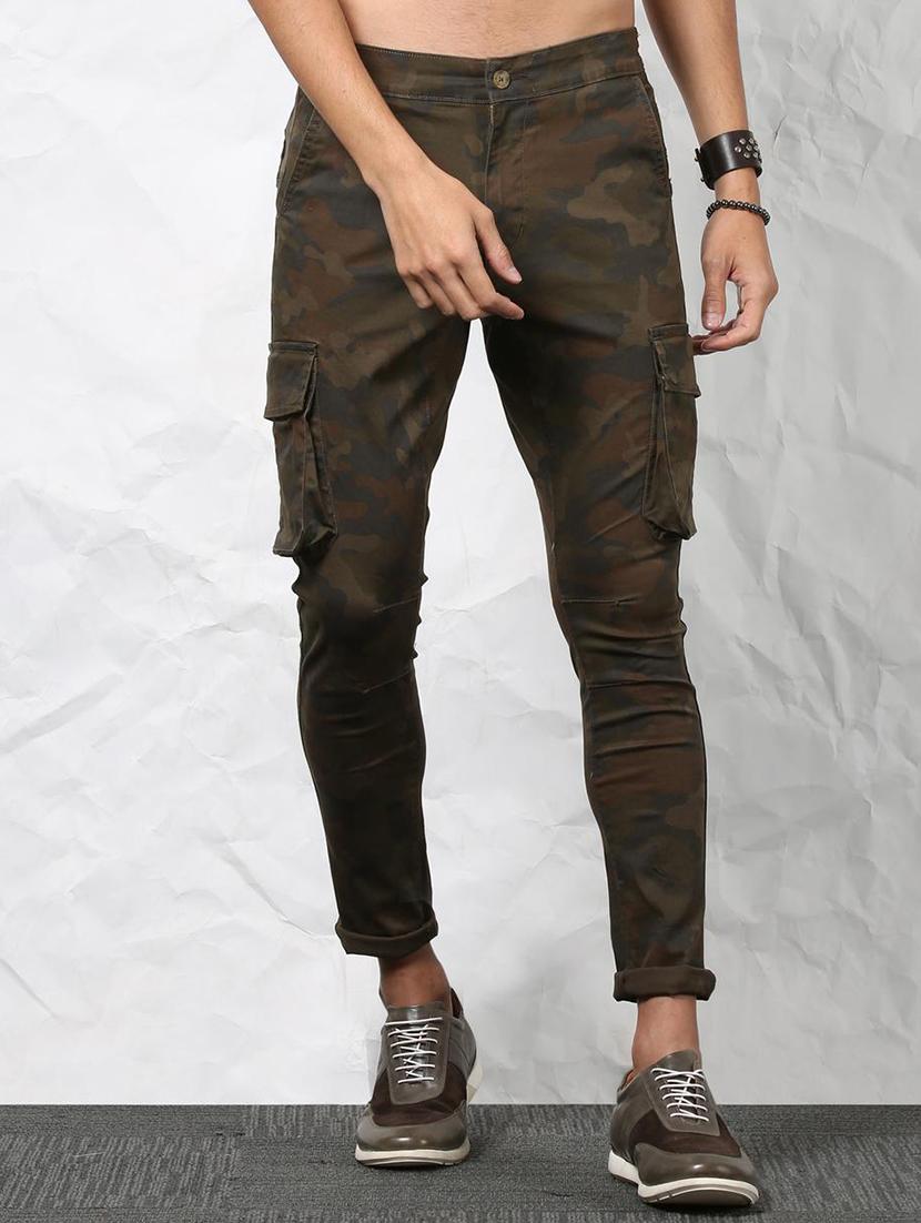 brown cotton cargos casual trousers - 15379410 - Zoom Image - 1