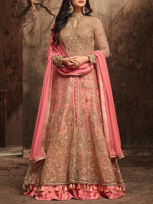 Embroidered front slit tassels skirt suit - 15383920 - Standard Image - 1