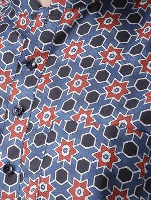 blue cotton short kurta - 15384244 - Standard Image - 4