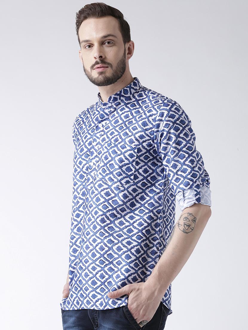 blue cotton short kurta - 15384245 - Zoom Image - 2