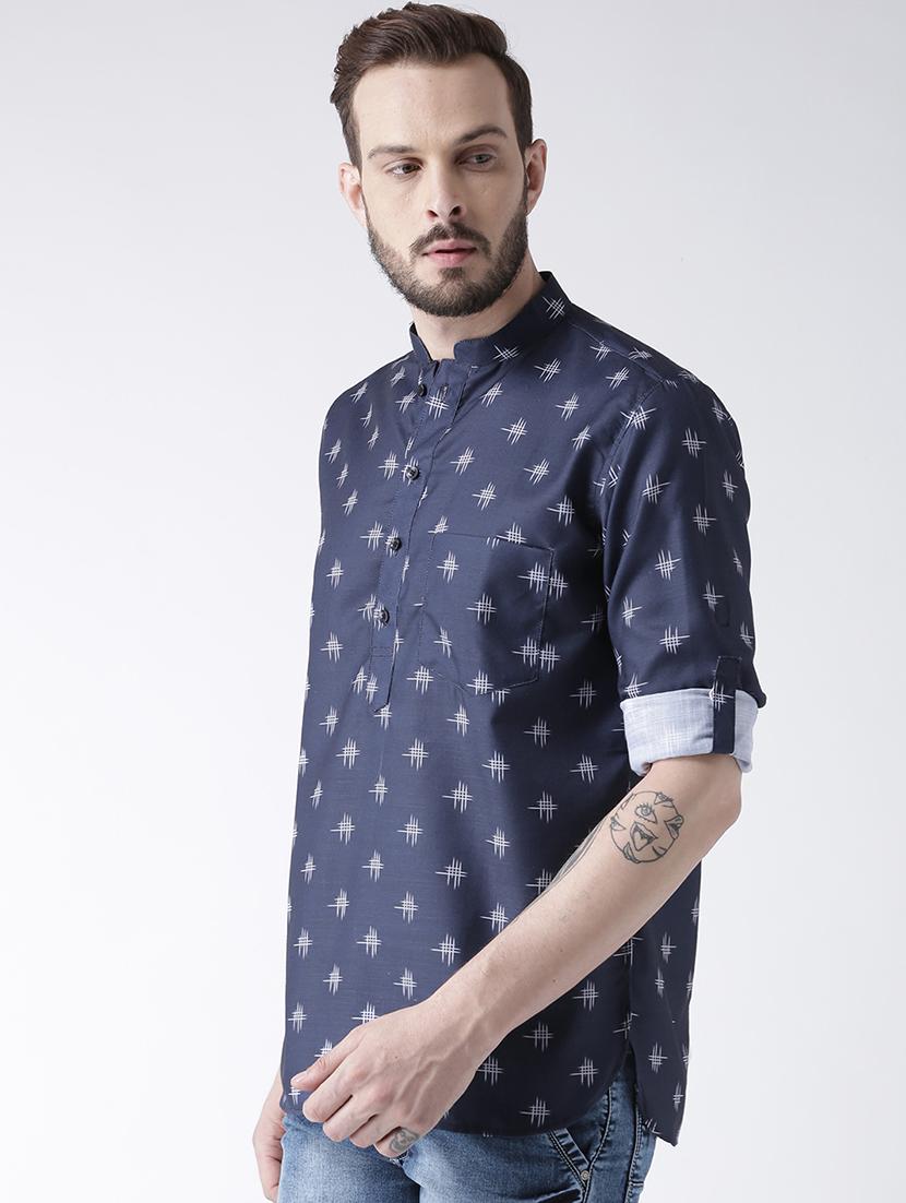 blue cotton short kurta - 15384248 - Zoom Image - 2