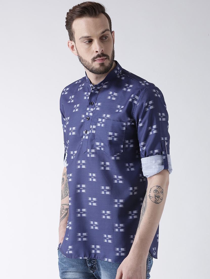 blue cotton short kurta - 15384249 - Zoom Image - 2