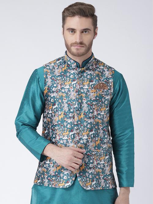 blue cotton nehru jacket - 15384292 - Standard Image - 1