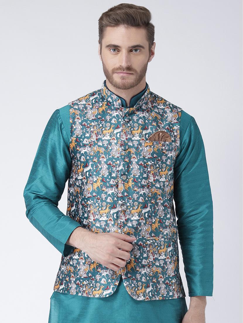 blue cotton nehru jacket - 15384292 - Zoom Image - 1