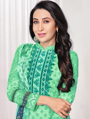 embroidered unstitched straight pant suit - 15385320 - Standard Image - 2