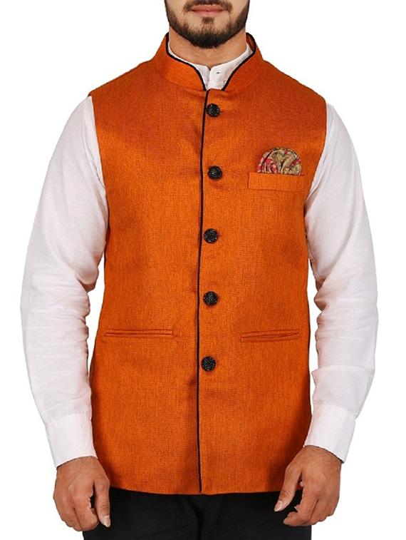 orange cotton nehru jacket - 15385842 - Zoom Image - 1