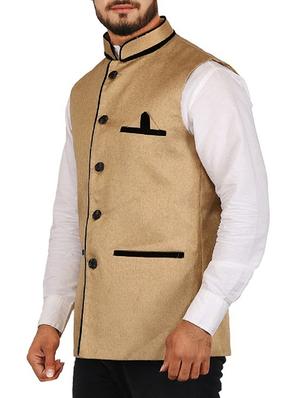brown cotton nehru jacket - 15385844 - Standard Image - 2