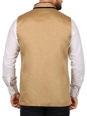 brown cotton nehru jacket - 15385844 - Standard Image - 3