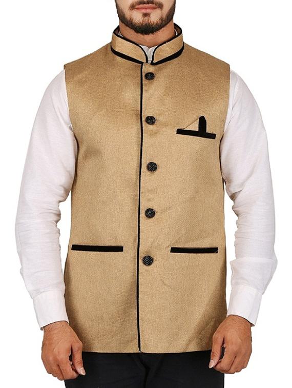 brown cotton nehru jacket - 15385844 - Zoom Image - 1