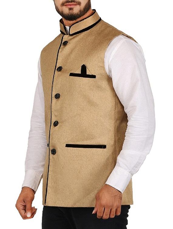 brown cotton nehru jacket - 15385844 - Zoom Image - 2