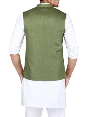 green cotton nehru jacket - 15385845 - Standard Image - 3