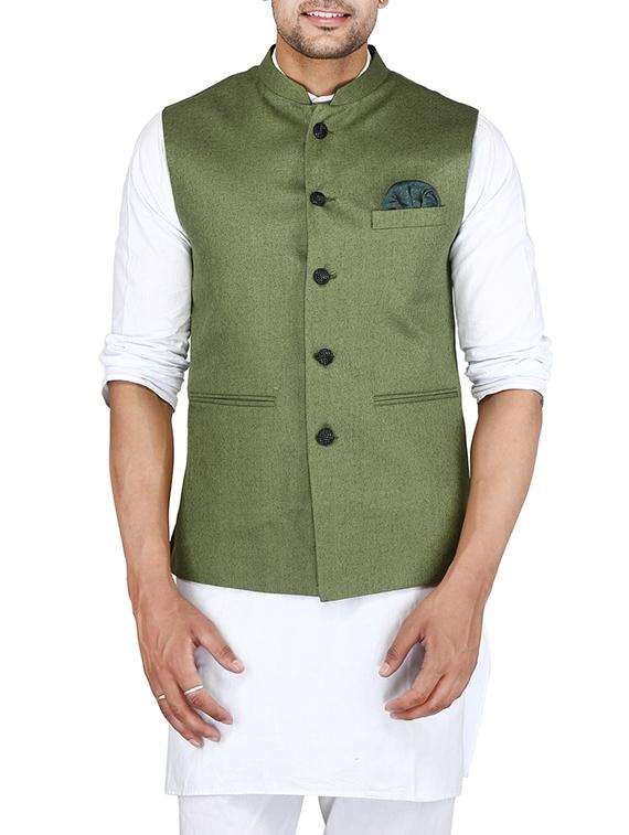 green cotton nehru jacket - 15385845 - Zoom Image - 1