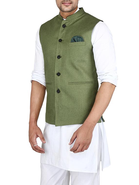 green cotton nehru jacket - 15385845 - Zoom Image - 2