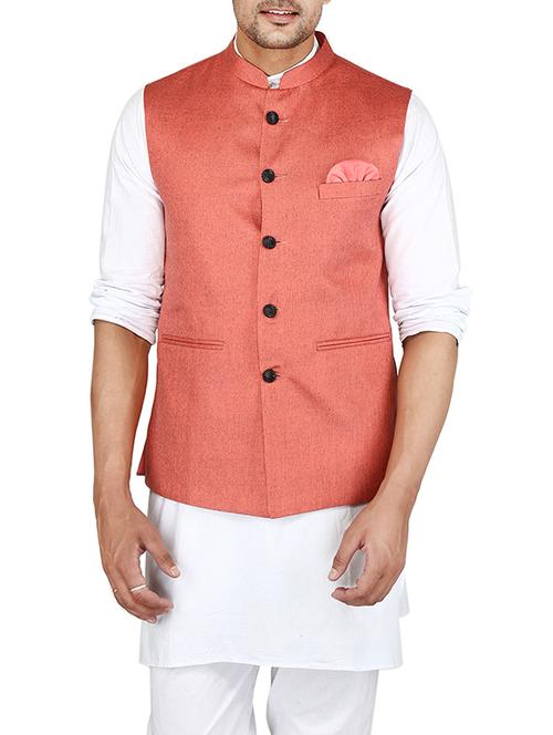 pink cotton nehru jacket - 15385846 - Standard Image - 1