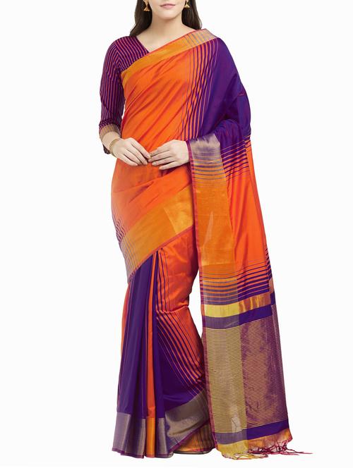 dual tone stripes woven saree with blouse - 15386110 - Standard Image - 1