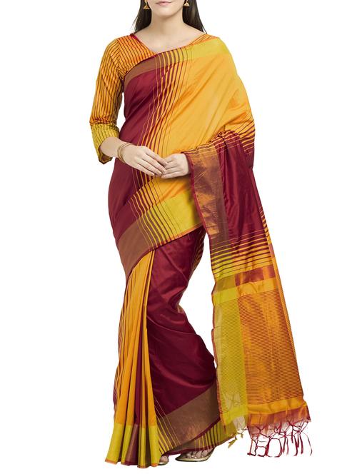 dual tone stripes woven saree with blouse - 15386113 - Standard Image - 1