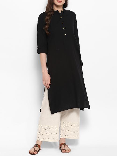 black straight kurta - 15386791 - Standard Image - 1