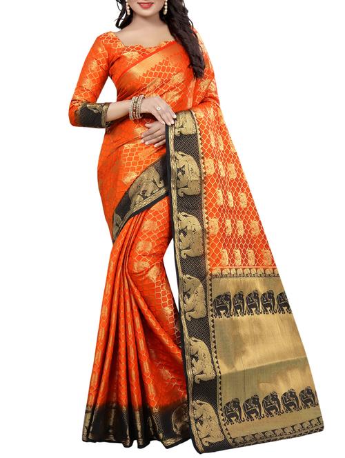 gold pallu zari kanjivaram saree with blouse - 15386970 - Very Small Image - 1