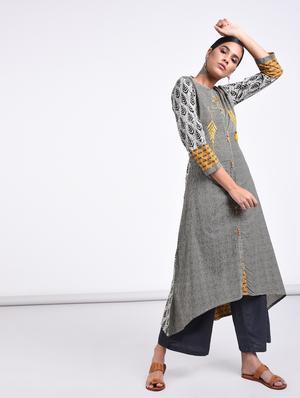 striped asymmetric kurta - 15387238 - Standard Image - 3