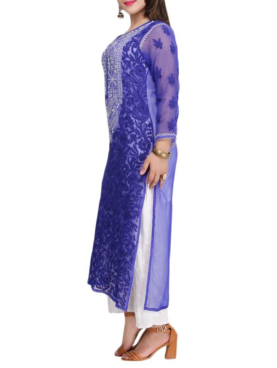 chikankari straight kurta - 15387280 - Zoom Image - 2