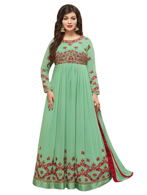 Embroidered semi-stitched flared suit - 15388337 - Standard Image - 1