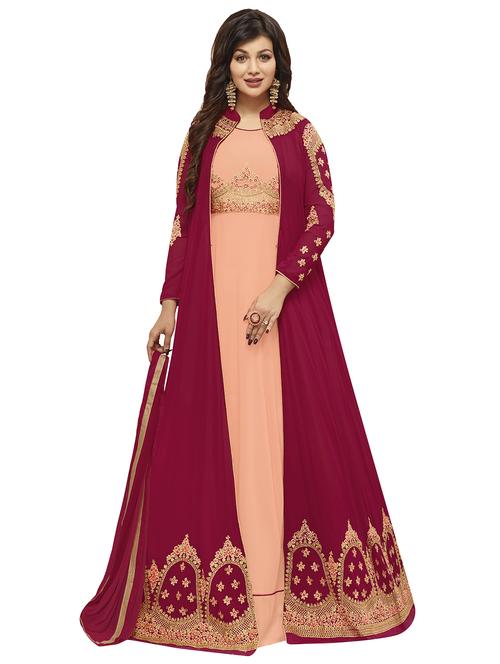 Embroidered semi-stitched layered suit - 15388338 - Standard Image - 1