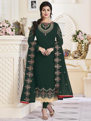 Embroidered semi-stitched churidaar suit - 15388346 - Very Small Image - 1