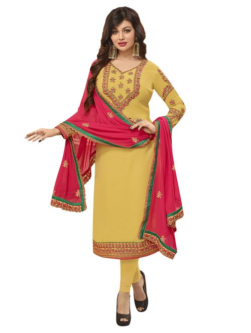 Embroidered semi-stitched churidaar suit - 15388352 - Standard Image - 1
