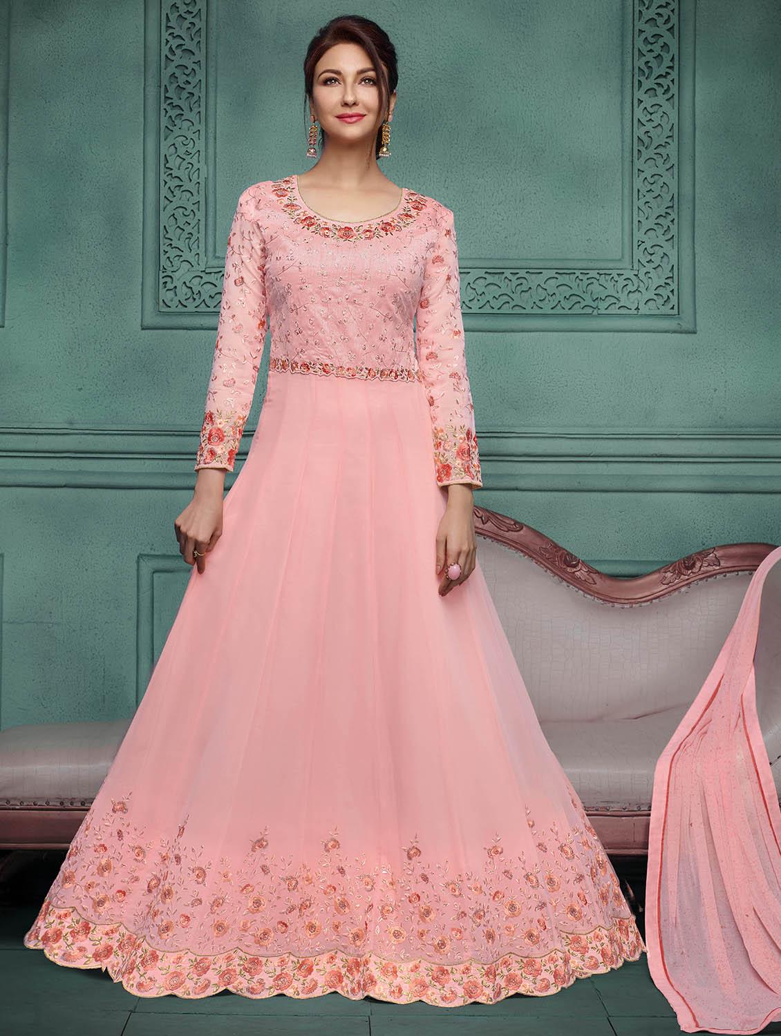 Embroidered semi-stitched anarkali suit - 15388359 - Zoom Image - 1