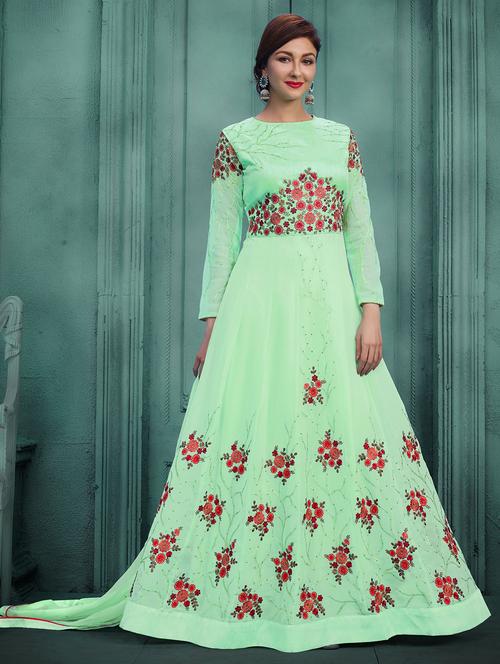 Embroidered semi-stitched anarkali suit - 15388362 - Standard Image - 1