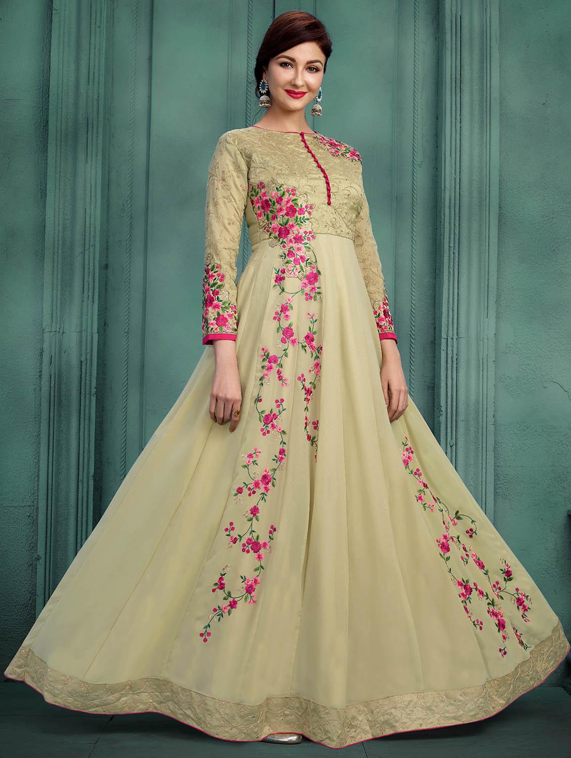 Embroidered semi-stitched anarkali suit - 15388365 - Zoom Image - 1