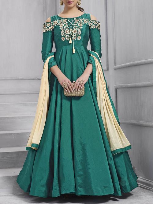 Embroidered semi-stitched flared suit - 15388369 - Standard Image - 1