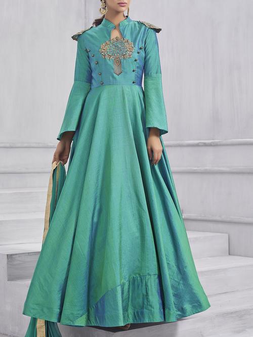 Embroidered semi-stitched flared suit - 15388371 - Standard Image - 1