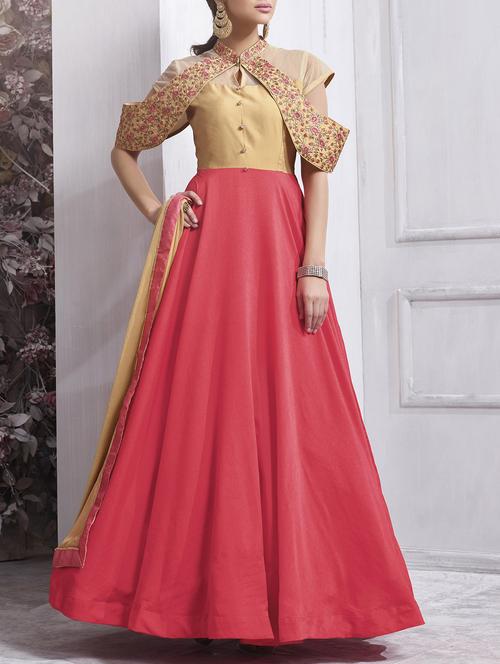 Embroidered semi-stitched flared suit - 15388372 - Standard Image - 1
