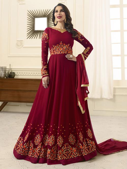 Embroidered semi-stitched anarkali suit - 15388374 - Standard Image - 1
