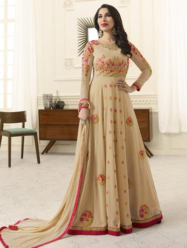 Embroidered semi-stitched anarkali suit - 15388375 - Very Small Image - 1