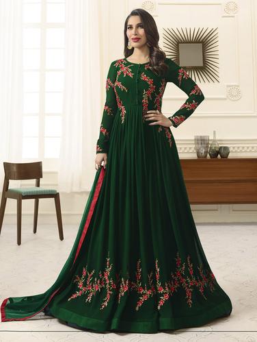 Embroidered semi-stitched anarkali suit - 15388376 - Very Small Image - 1