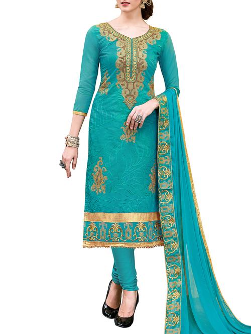 Embroidered semi-stitched churidaar suit - 15388399 - Standard Image - 1